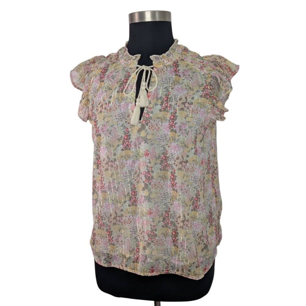 Lucky Brand L Pink Short Sleeve Popover Top Boho Cottagecore Bohemian